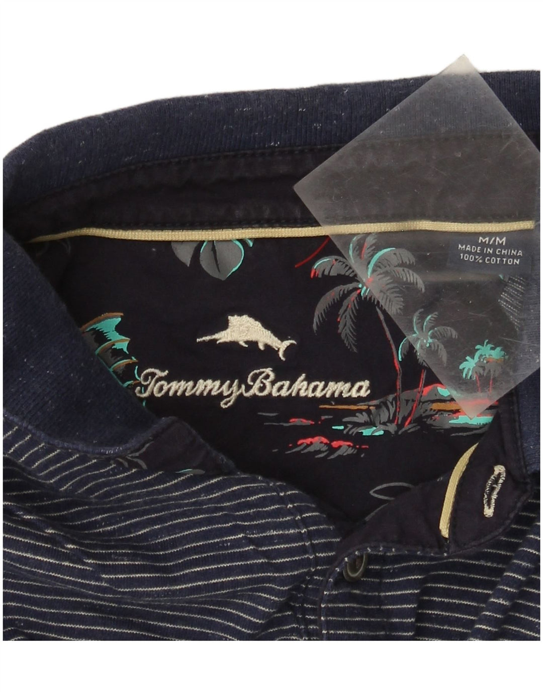 Polo da uomo Tommy Bahama in cotone gessato medio blu navy