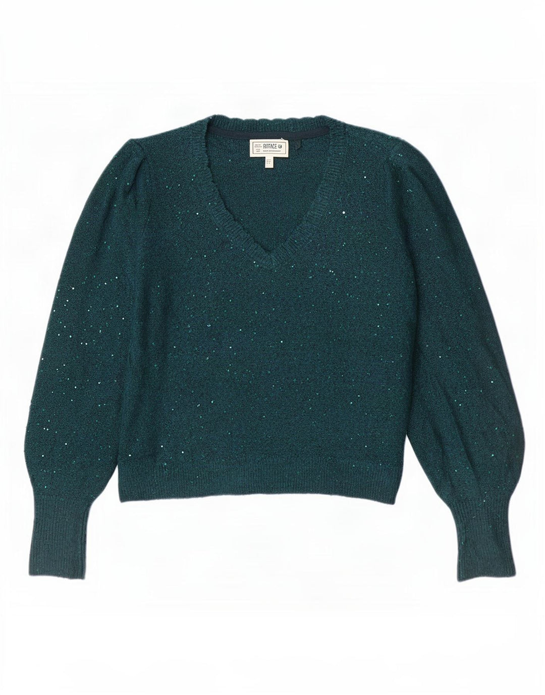 Maglione maglione oversize con scollo a V da donna Fat Face UK 10 Piccolo verde chiazzato