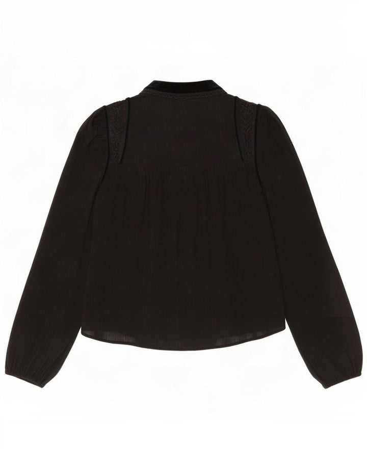 Zara camicia camicetta da donna UK 14 poliestere nero medio floreale