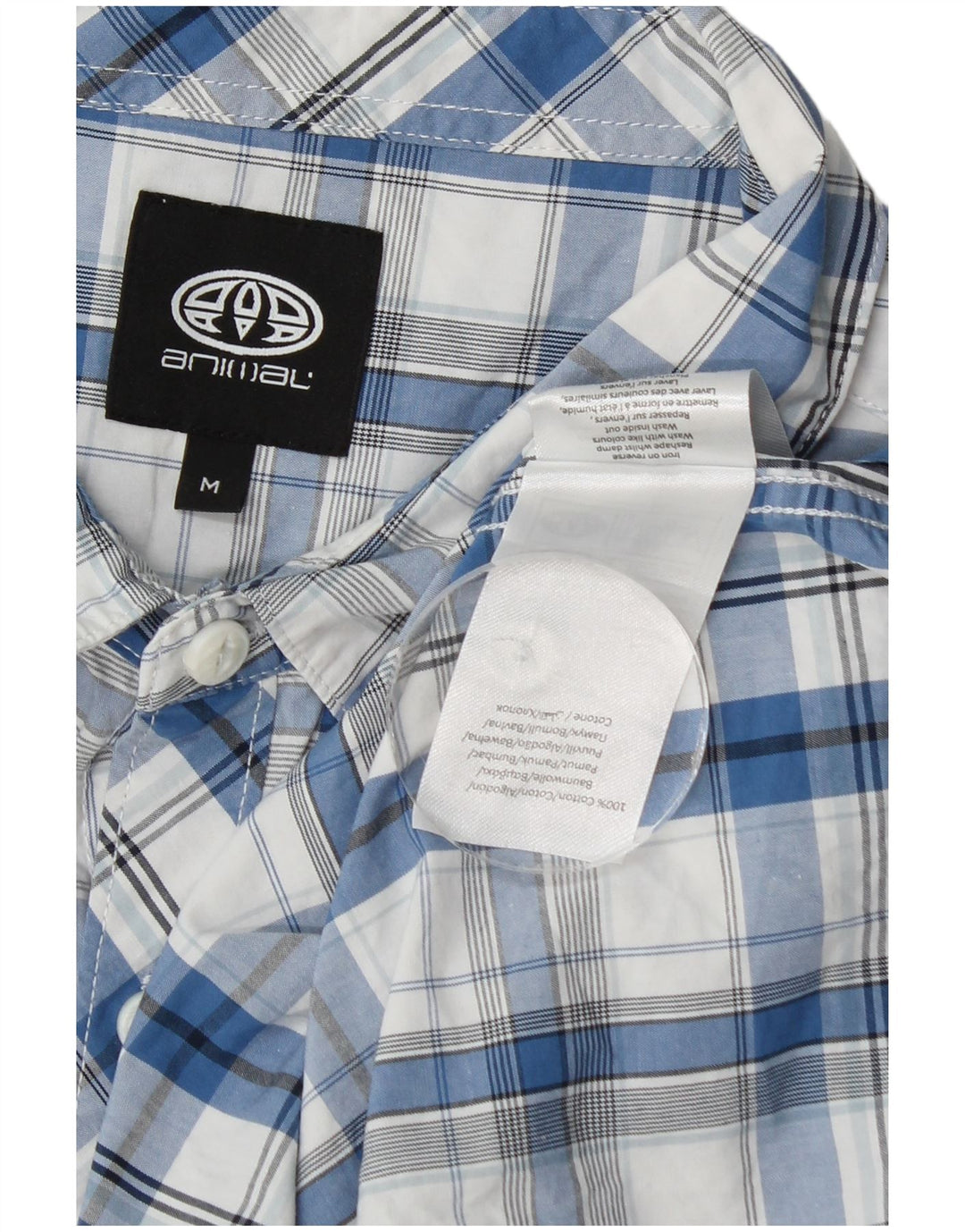 Camicia a maniche corte da uomo Animal in cotone a quadri blu medio