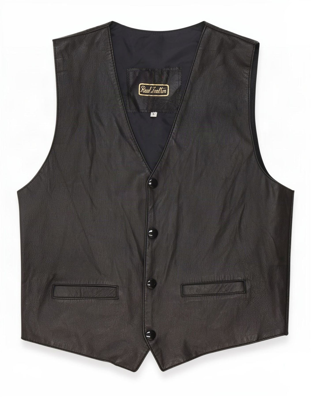 Gilet in pelle vintage da uomo grande nero