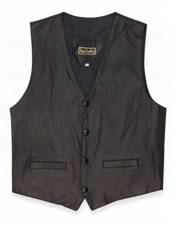 Vintage Mens Leather Waistcoat Large Black