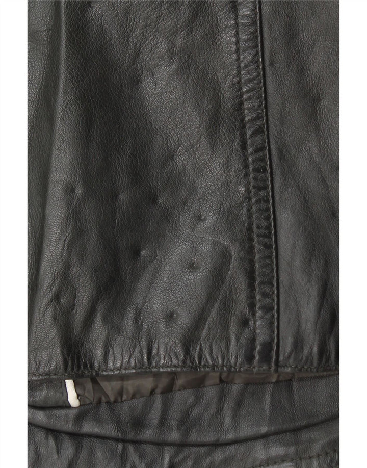 VINTAGE Womens Leather Jacket IT 52 2XL Black Leather
