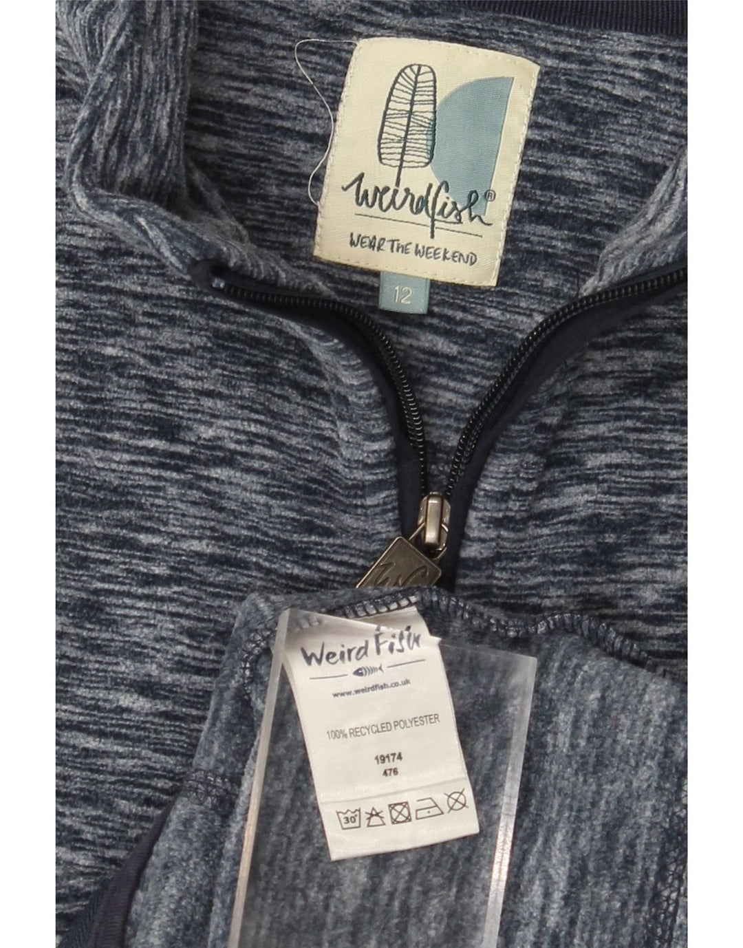 WEIRD FISH Giacca in pile da donna UK 12 Medio Poliestere screziato blu navy
