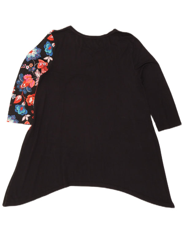 Desigual Donna Graphic Tunica Manica a 3/4 Top UK 14 Grande Nero Floreale