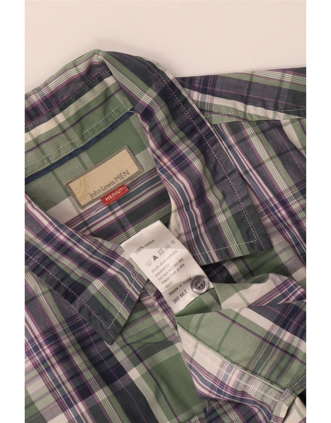 Camicia a maniche corte da uomo John Lewis in cotone a quadri verde medio