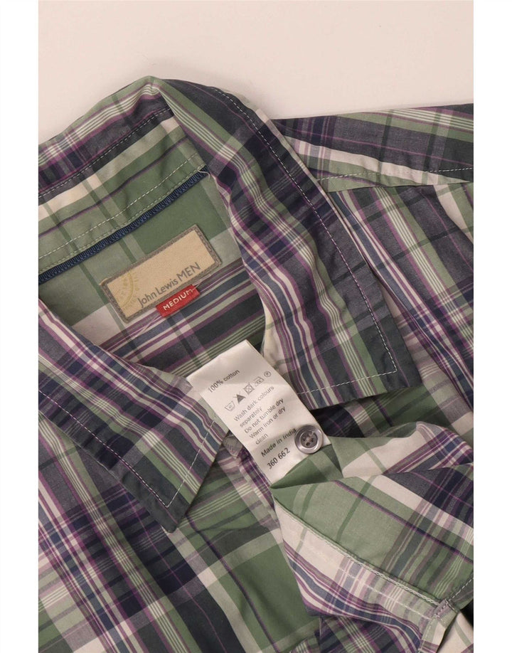 Camicia a maniche corte da uomo John Lewis in cotone a quadri verde medio