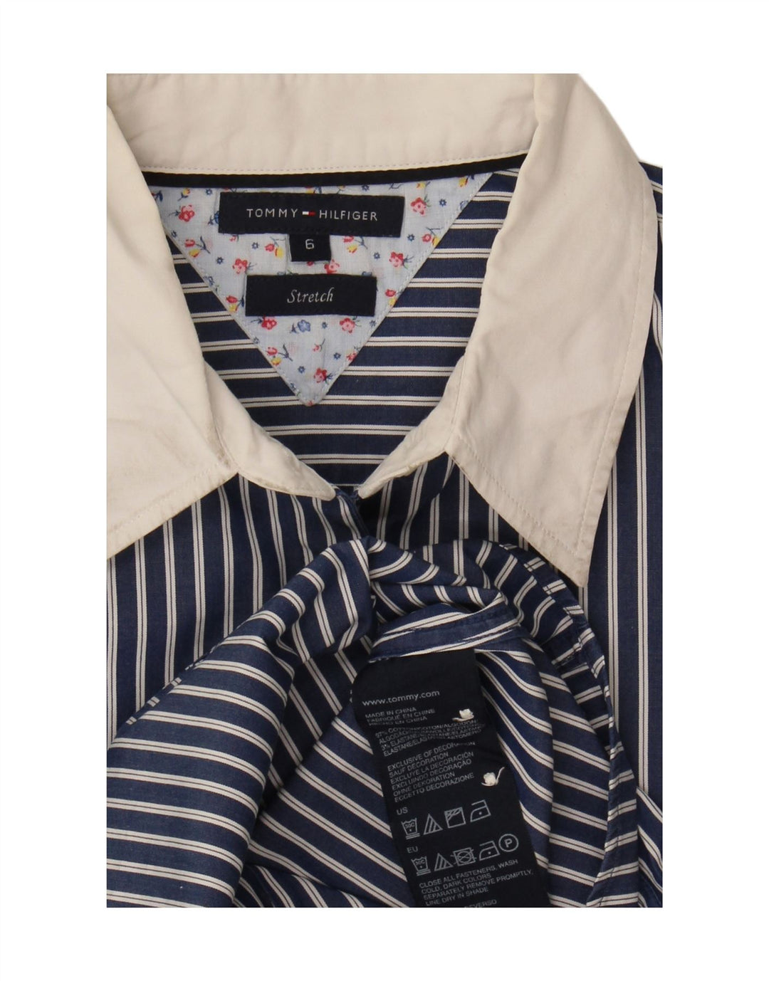 TOMMY HILFIGER Womens Shirt US 6 Medium Navy Blue Striped Cotton Vintage Tommy Hilfiger and Second-Hand Tommy Hilfiger from Messina Hembry 