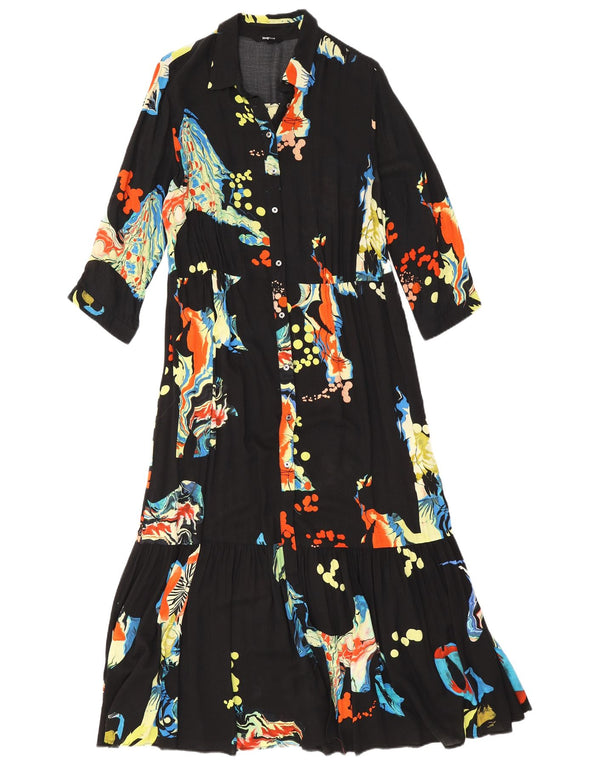 Desigual Abito camicia da donna con maniche a 3/4 modello astratto UK 18 XL Nero