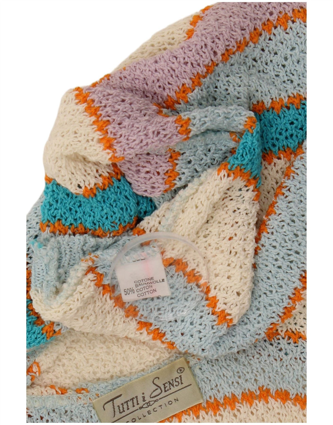 Canotta da donna VINTAGE UK 14 grande cotone a righe multicolore