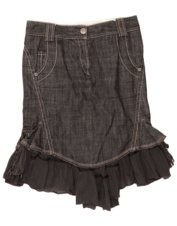 Gonna di jeans asimmetrica da donna vintage IT 46 grande W33 in cotone grigio