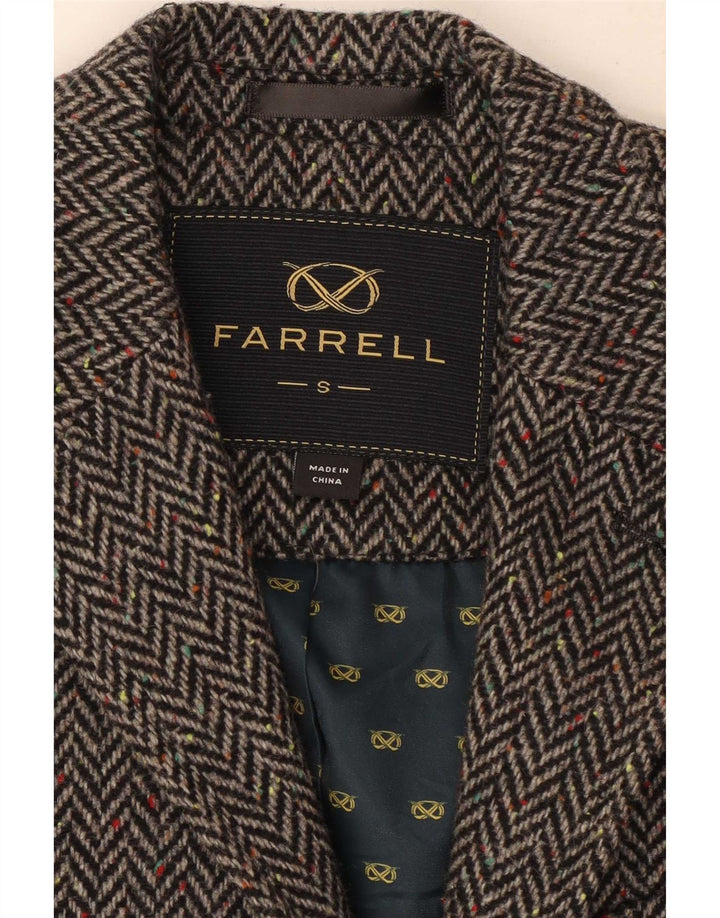 Giacca blazer da uomo a 2 bottoni Farrell UK 36 piccola lana a spina di pesce grigia
