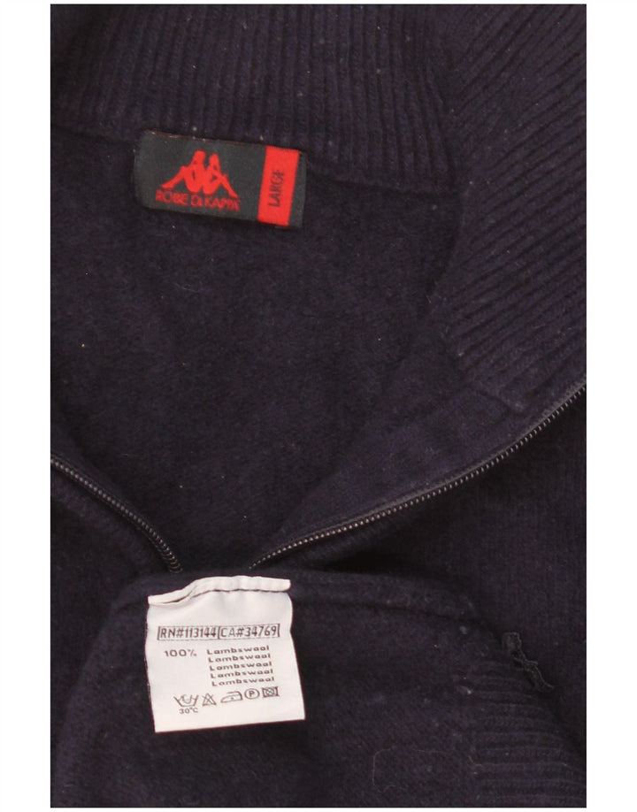 Maglione Kappa da uomo con zip e collo grande in lana d'agnello blu navy