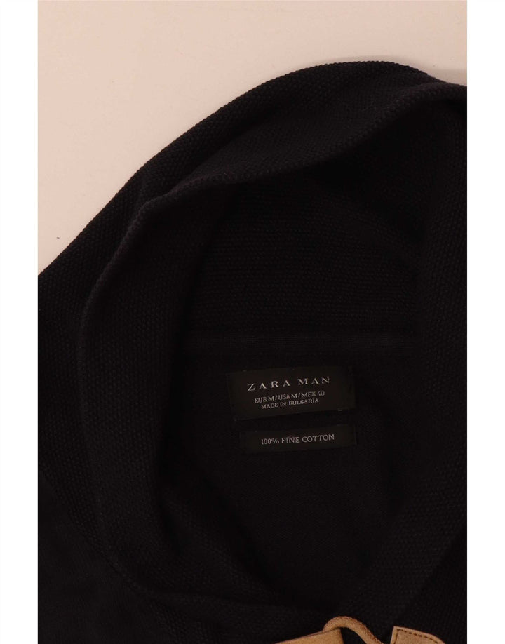 Maglione Zara da uomo con collo a scialle in cotone medio blu navy