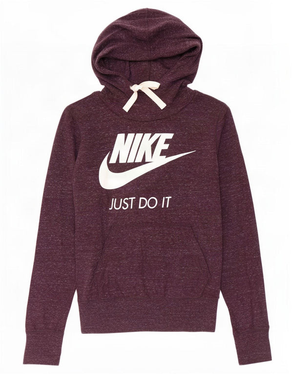 Felpa con cappuccio grafica Nike da donna UK 6 XS cotone chiazzato viola