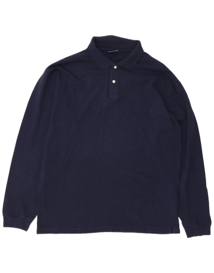 Polo da uomo a maniche lunghe CHAMPION 2XL in cotone blu navy