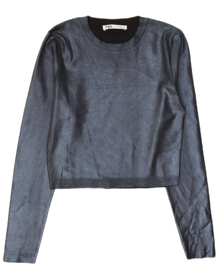 Top corto da donna Zara UK 18 XL poliestere blu navy