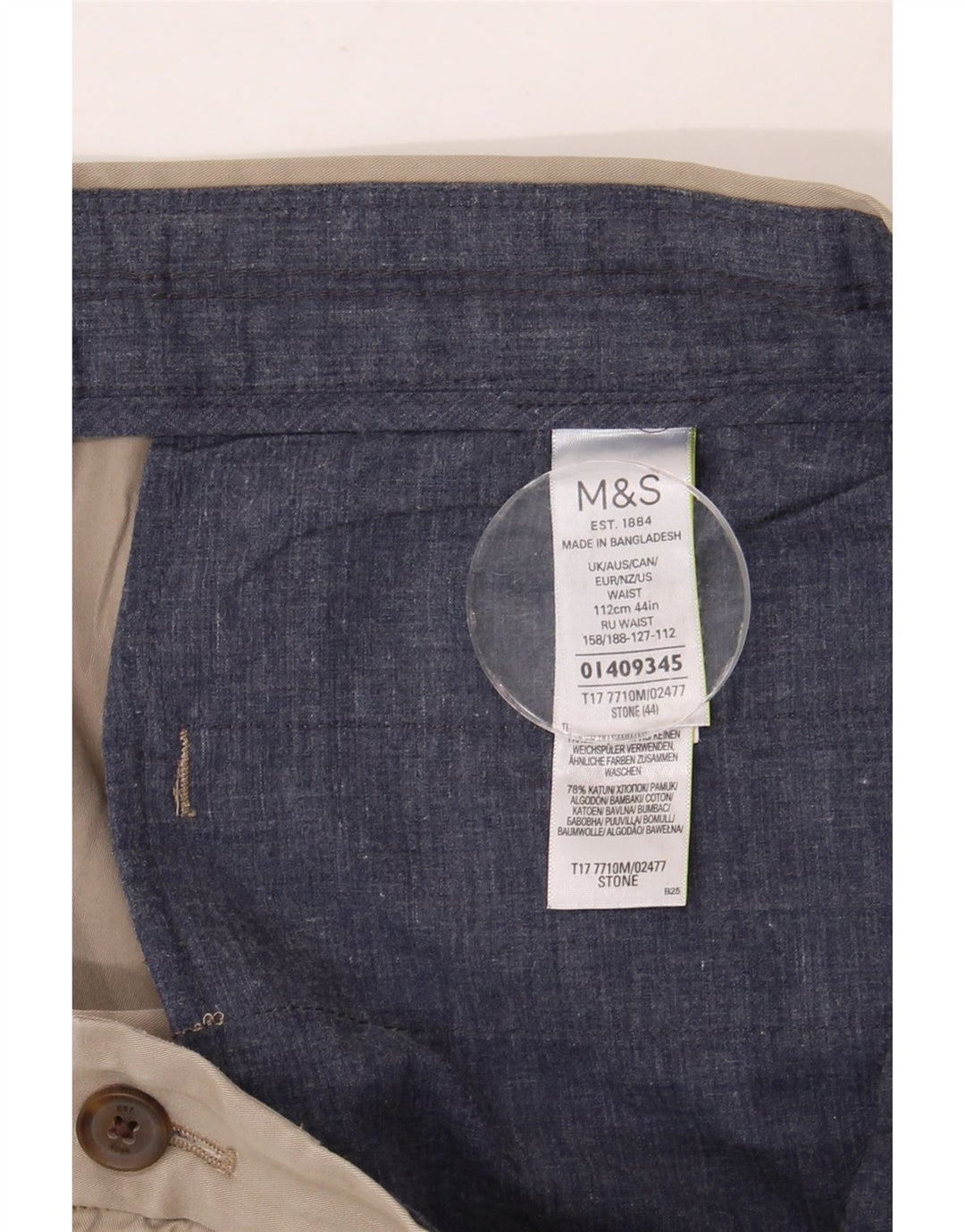 MARKS & SPENCER Pantaloncini chino da uomo W44 2XL Cotone beige