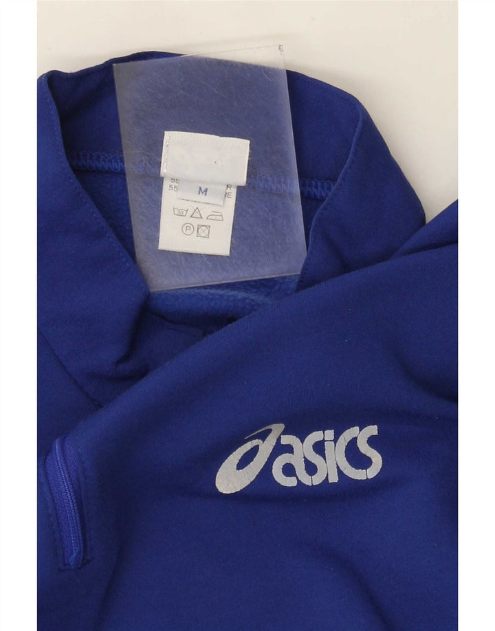 Felpa Asics da uomo con zip e collo, maglione, blu medio, in poliestere color block
