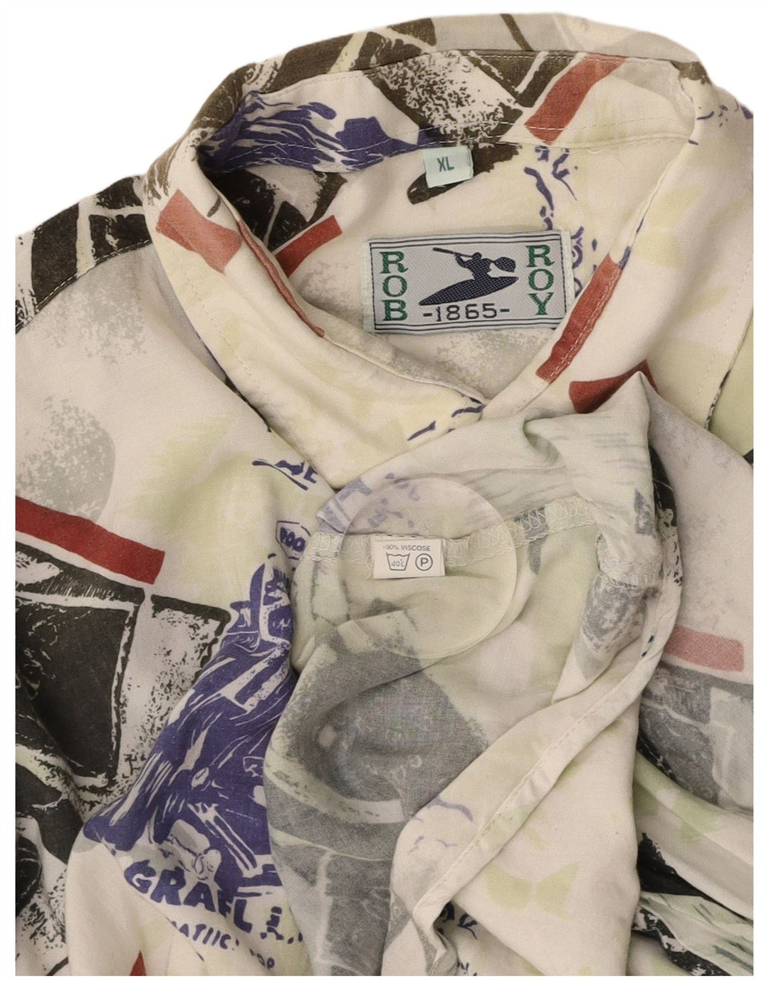 ROB ROY Camicia grafica da uomo a maniche corte XL Viscosa patchwork multicolore