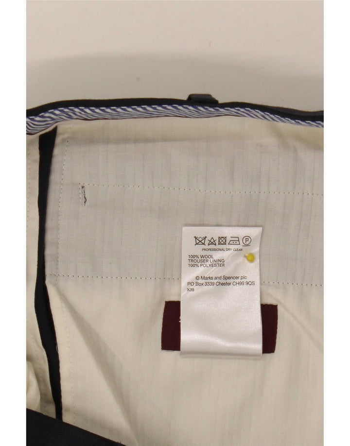 Pantaloni da abito dritti da uomo Marks & Spencer W38 L31 lana blu navy