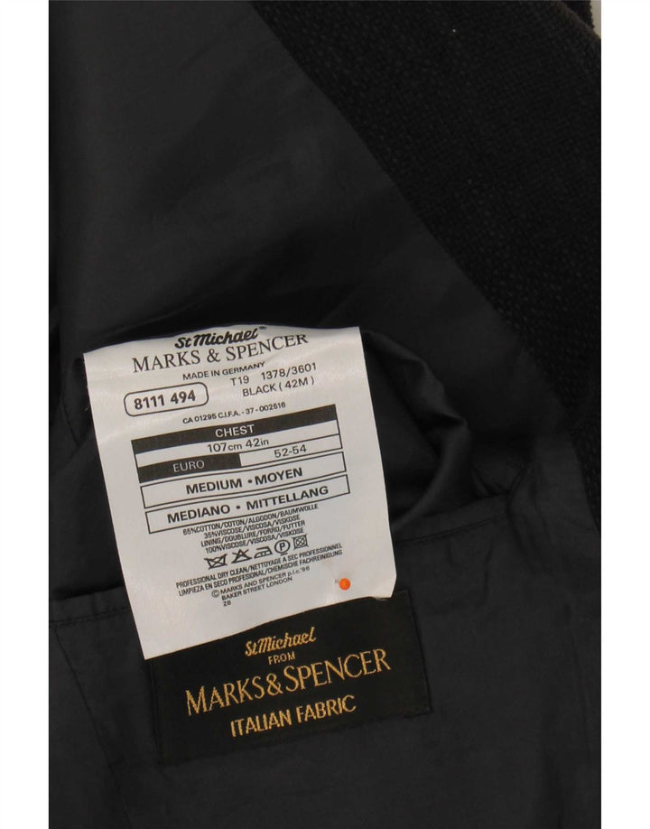 Giacca blazer Marks & Spencer da uomo St. Michael UK 42 grande nera chiazzata