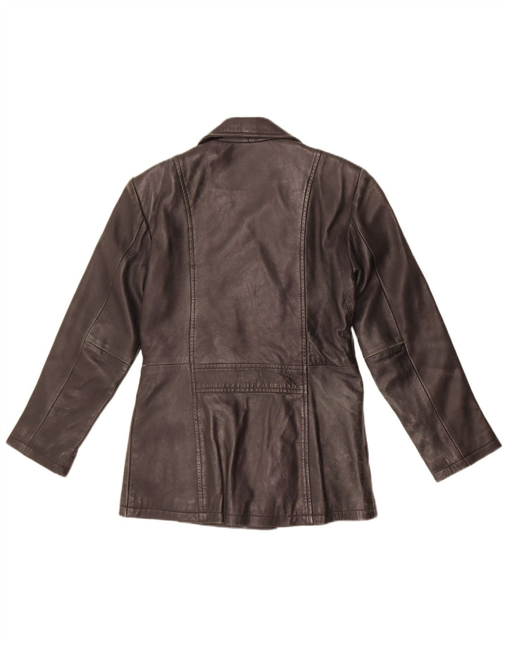 Giacca in pelle doppio petto da donna vintage UK 10 piccola pelle nera