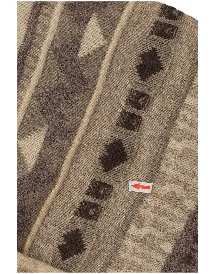 Maglione cardigan da donna vintage UK 16 Large Beige Fair Isle