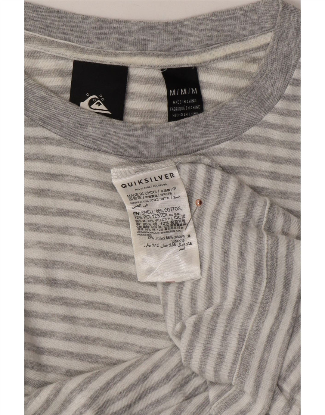 QUIKSILVER Top corto oversize da donna a maniche lunghe UK 14 Grigio medio a righe