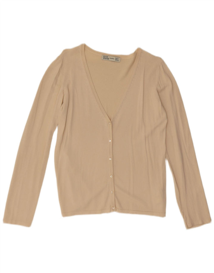 Maglione cardigan da donna Zara UK 14 grande viscosa beige