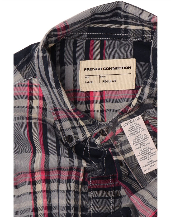 FRENCH CONNECTION Mens Regular Fit Flannel Shirt Large Navy Blue Check