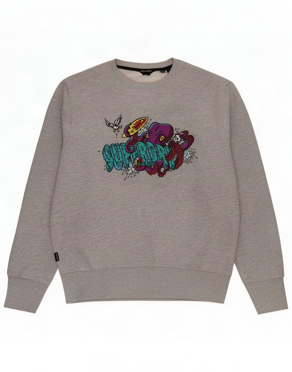 Superdry Mens Graphic Sweatshirt Jumper Large Grey Flecked Cotton