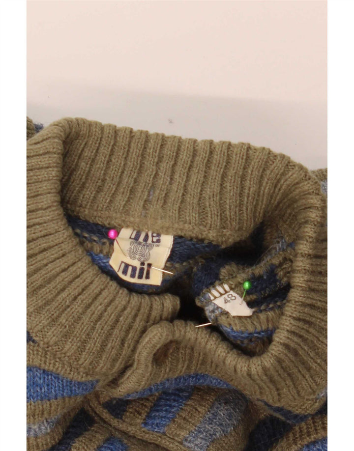 Maglione vintage da uomo con collo a bottoni IT 48 a righe multicolori medie