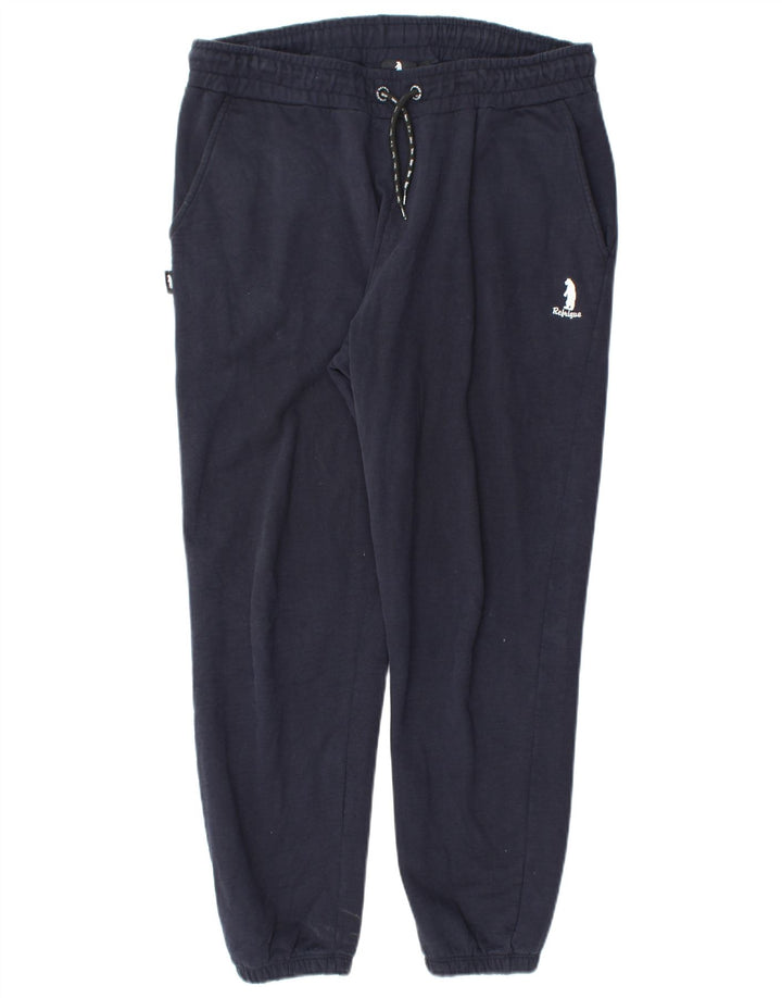 REFRIGUE Mens Graphic Tracksuit Trousers Joggers Large  Navy Blue Cotton