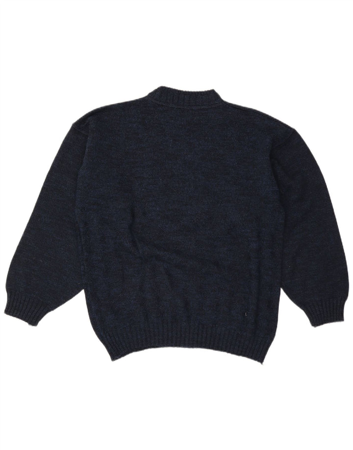 Maglione da uomo vintage con collo alto e grafica, grande blu navy