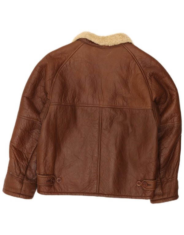 Giubbotto shearling vintage da uomo IT 52 XL in pelle marrone