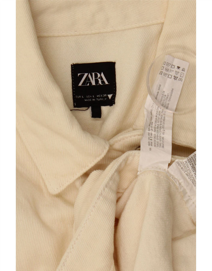 Giacca di jeans oversize corta da donna Zara UK 16 grande cotone bianco sporco