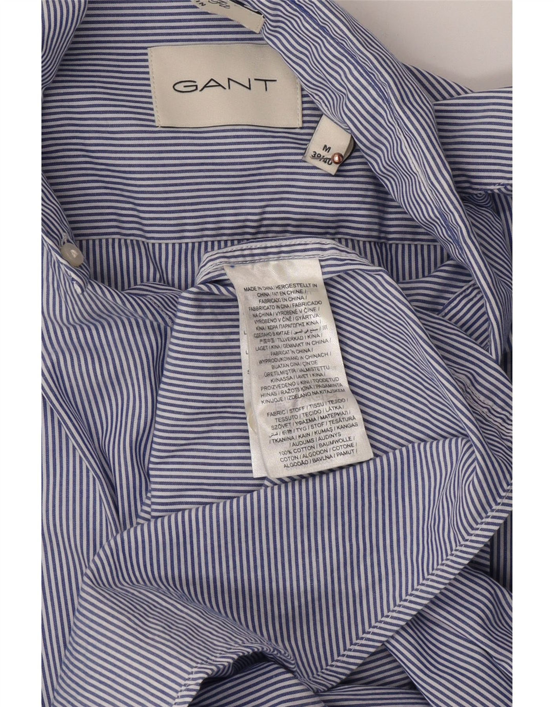 GANT Camicia da uomo Taglia 39/40 Cotone gessato blu medio
