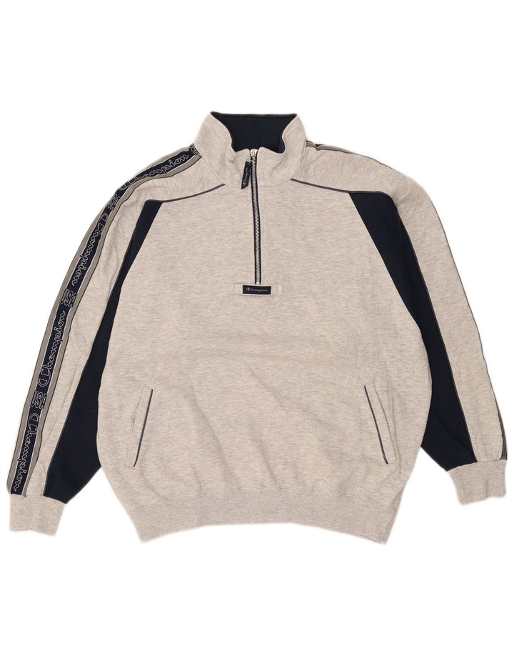 Felpa Champion da uomo con grafica con zip e collo, maglione grande, colore grigio