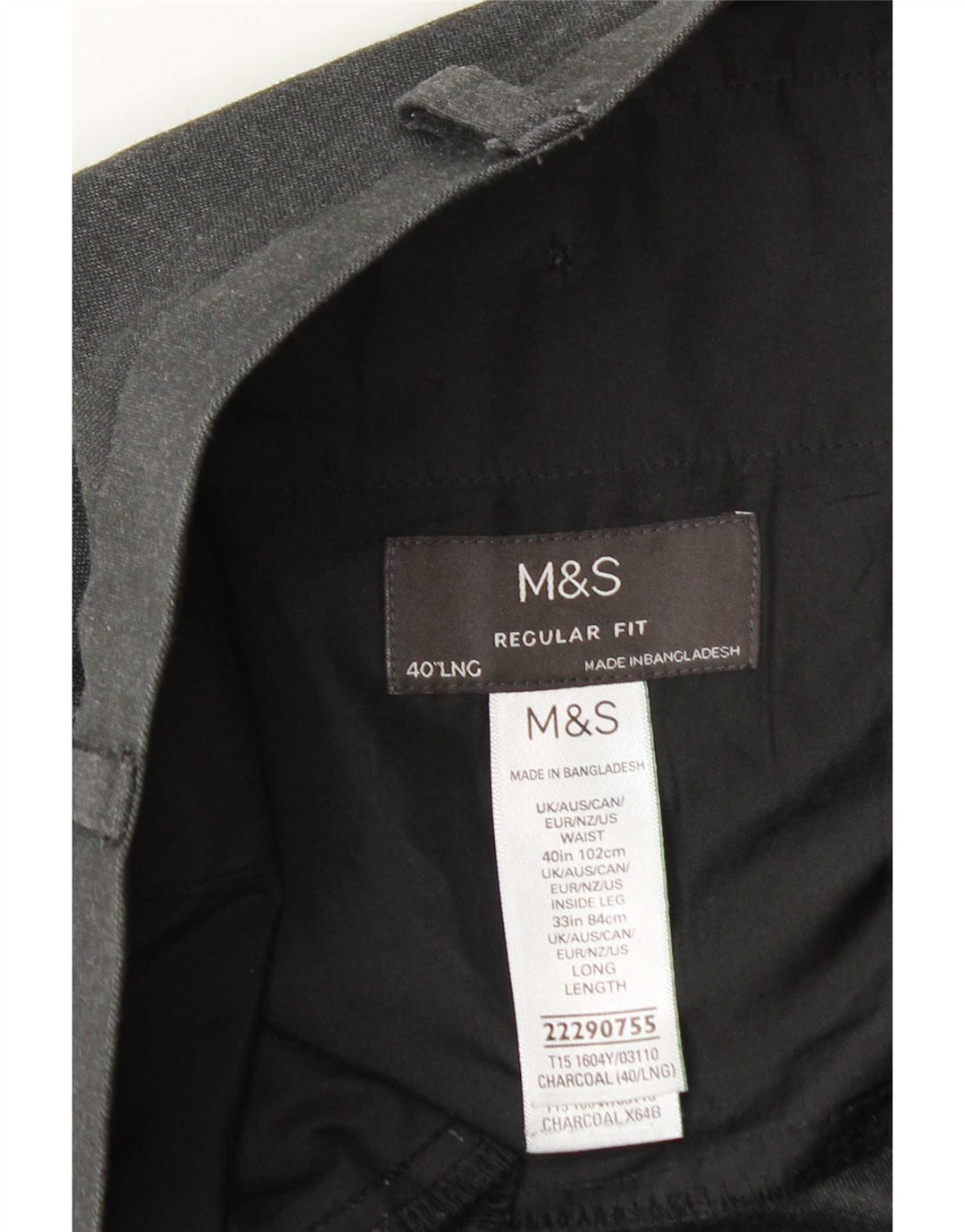 Pantaloni chino regolari da uomo Marks & Spencer W40 L33 poliestere grigio
