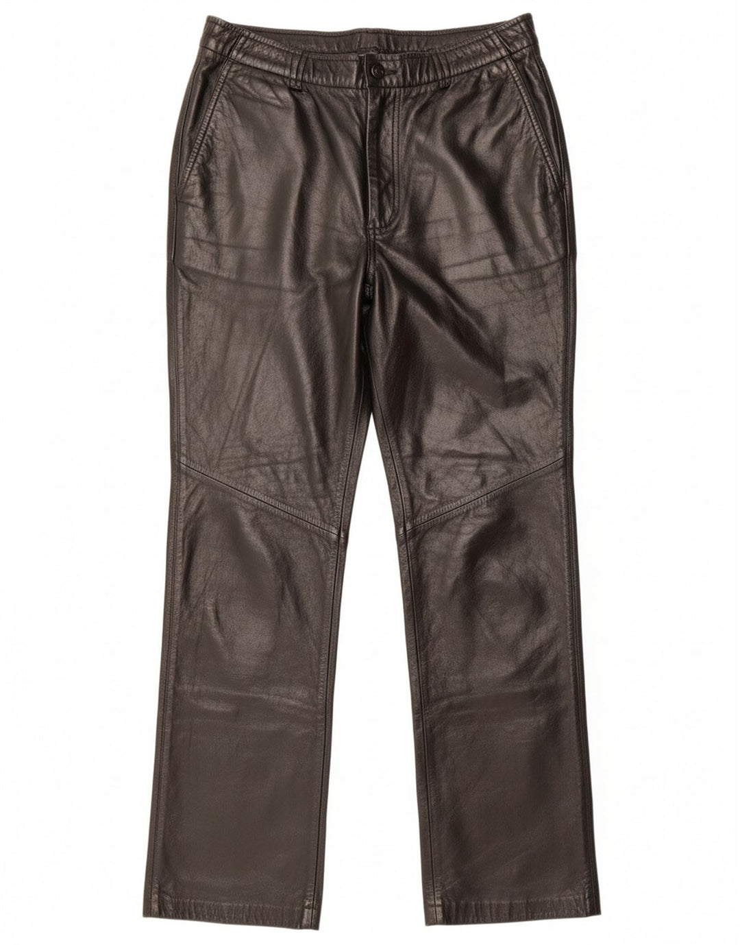 Pantaloni dritti in pelle da donna DANIER UK 16 Large W34 L31 Pelle nera