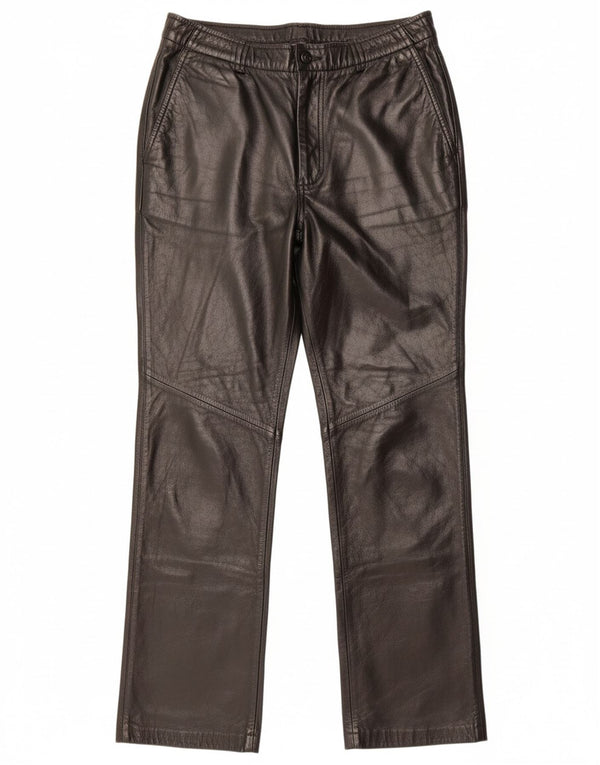 Pantaloni dritti in pelle da donna DANIER UK 16 Large W34 L31 Pelle nera