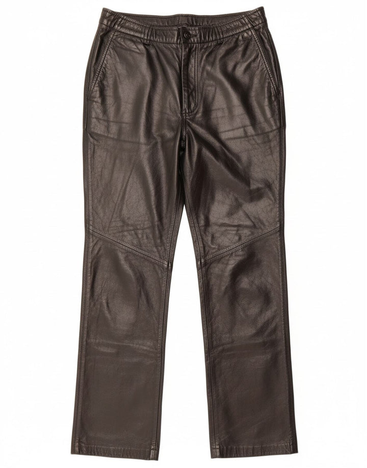 Pantaloni dritti in pelle da donna DANIER UK 16 Large W34 L31 Pelle nera