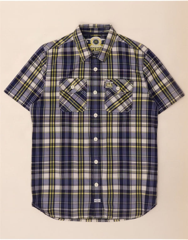 Camicia a maniche corte da uomo Superdry in cotone a quadri blu grandi