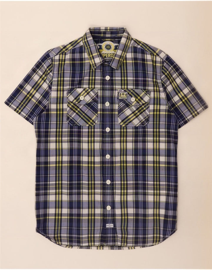 Camicia a maniche corte da uomo Superdry in cotone a quadri blu grandi