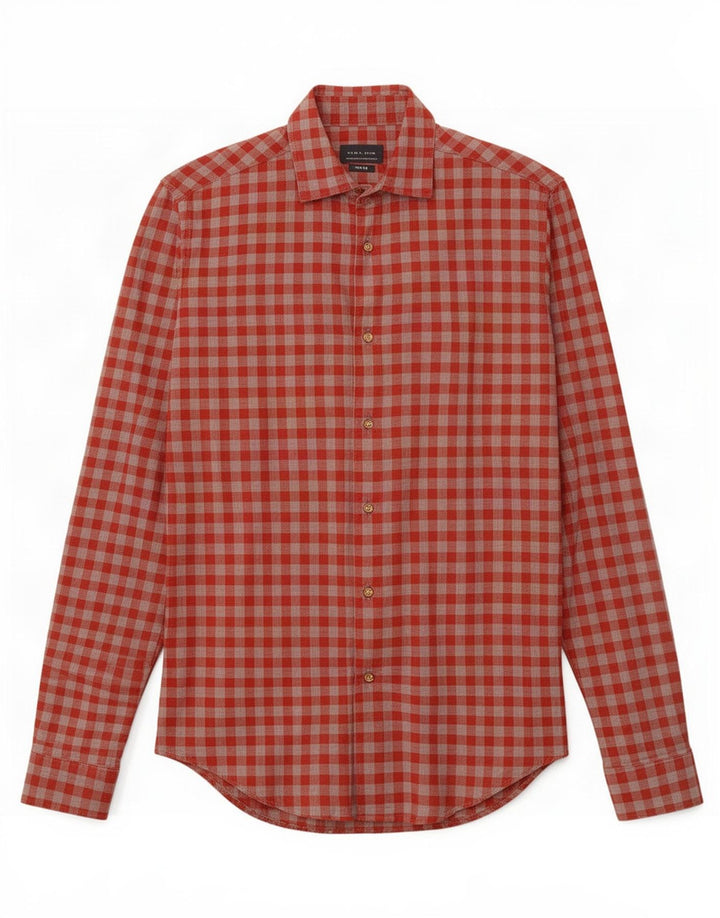 Camicia Zara da uomo slim fit piccola in cotone a quadretti rossi