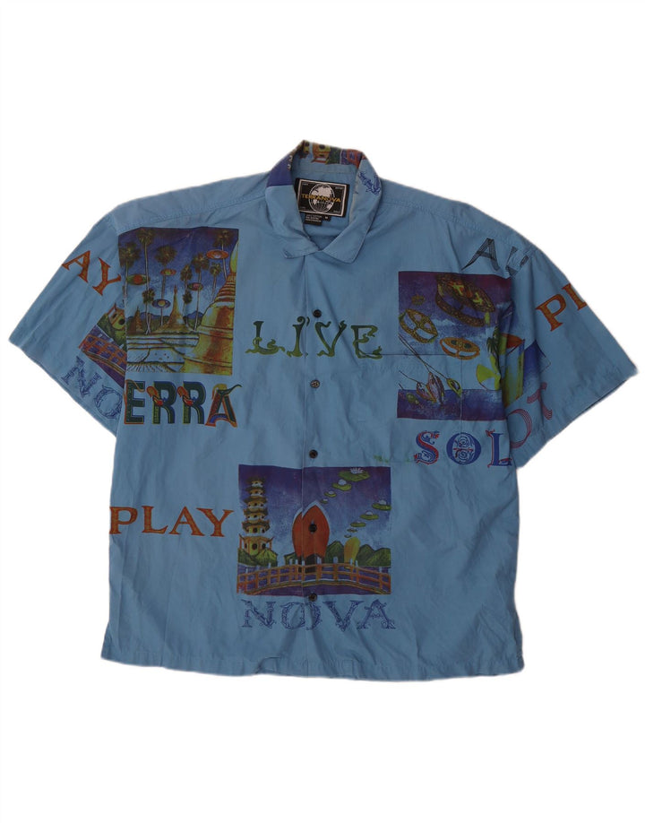 TERRANOVA Camicia grafica da uomo a maniche corte in cotone patchwork blu medio