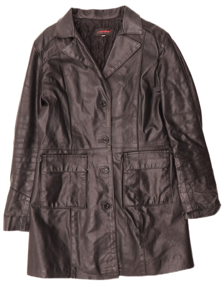 Cappotto in pelle vintage da donna UK 14 grande nero
