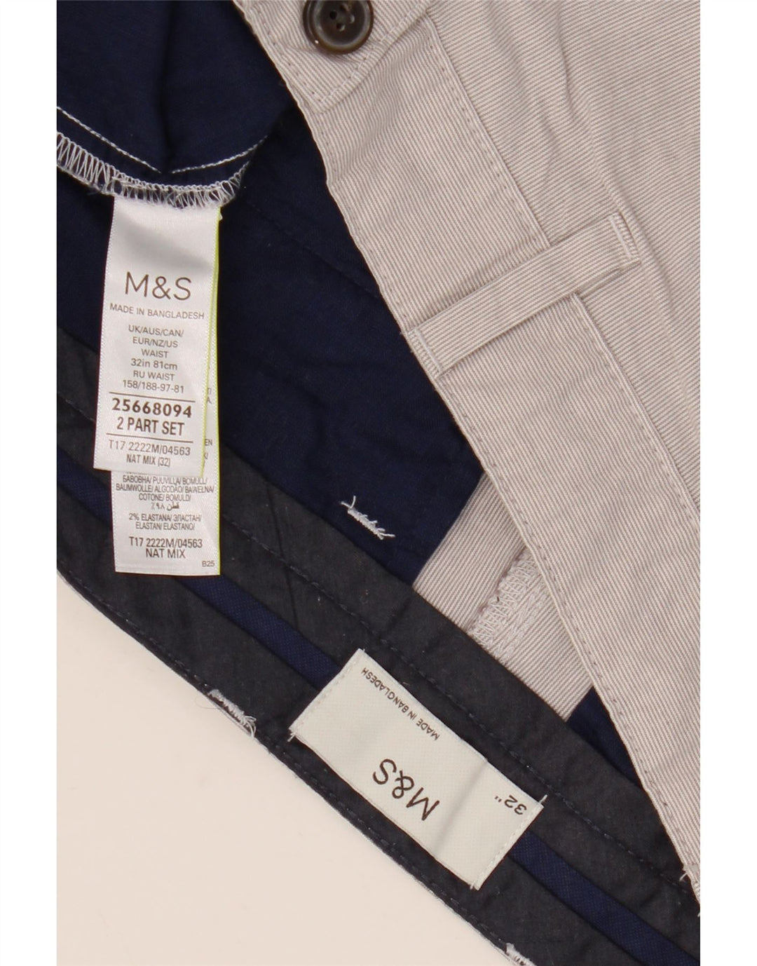 Pantaloncini chino da uomo Marks & Spencer W32 cotone gessato grigio medio