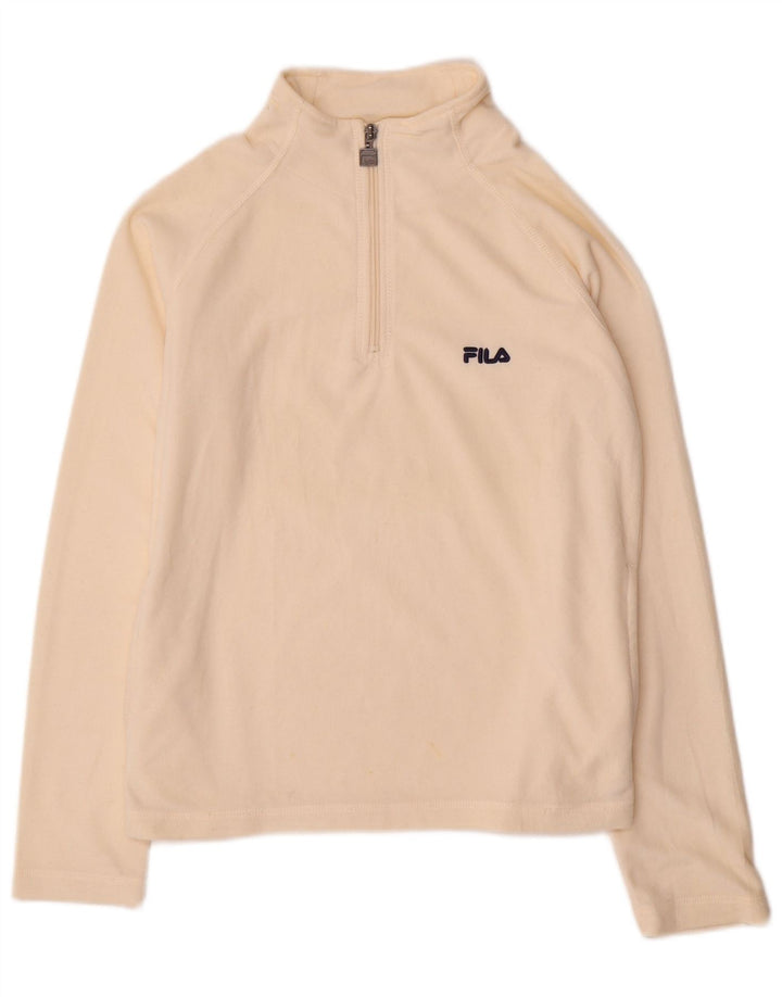 Maglione in pile da donna Fila con collo con zip UK 10 piccolo poliestere bianco sporco